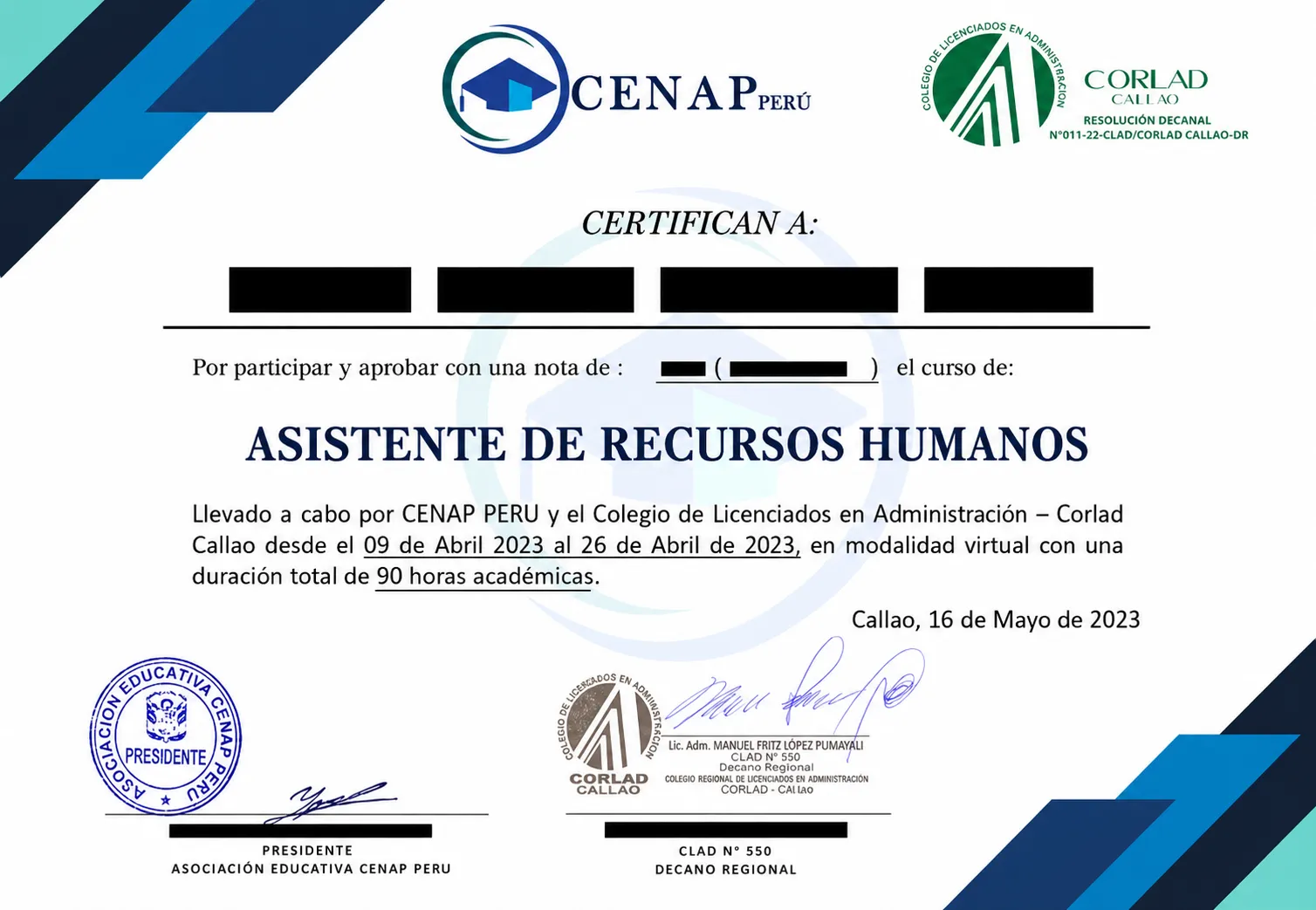 Certificados de CENAP Perú
